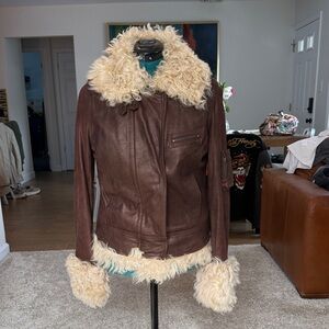 UGG Dark Brown Leather Jacket with Cream Shearling